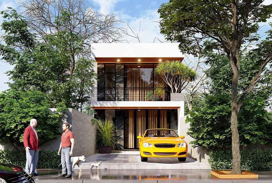 Mẫu nhà 2 tầng mái tôn đơn giản