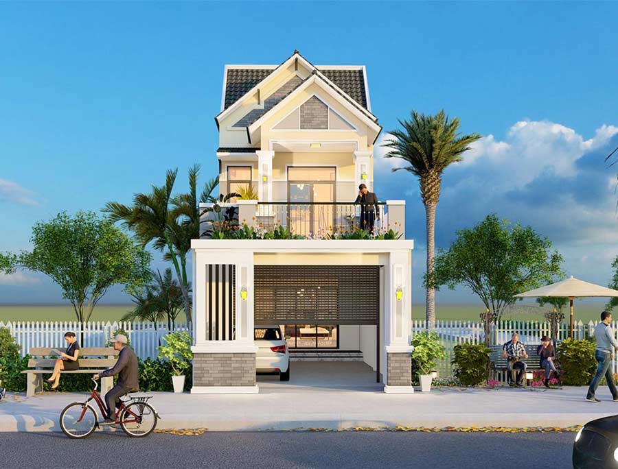 Mẫu nhà 2 tầng mặt tiền 4m có gara