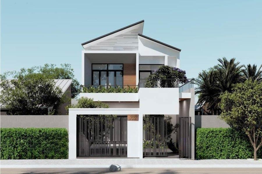 Thiết kế mẫu nhà 2 tầng mặt tiền 4m mái lệch