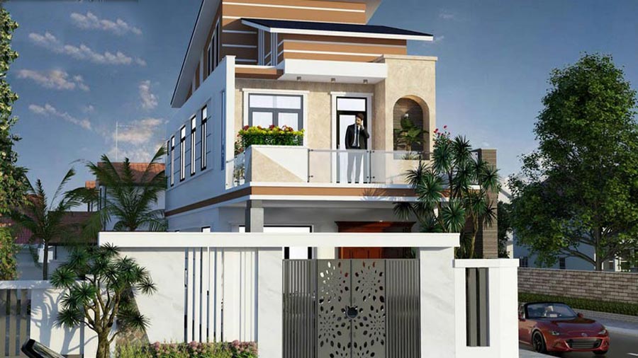 Thiết kế mẫu nhà 2 tầng mặt tiền 4m mái lệch
