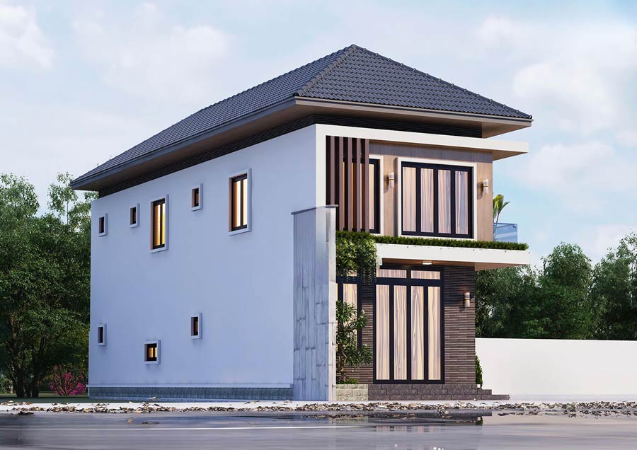 Thiết kế mẫu nhà 2 tầng mặt tiền 4m mái nhật 