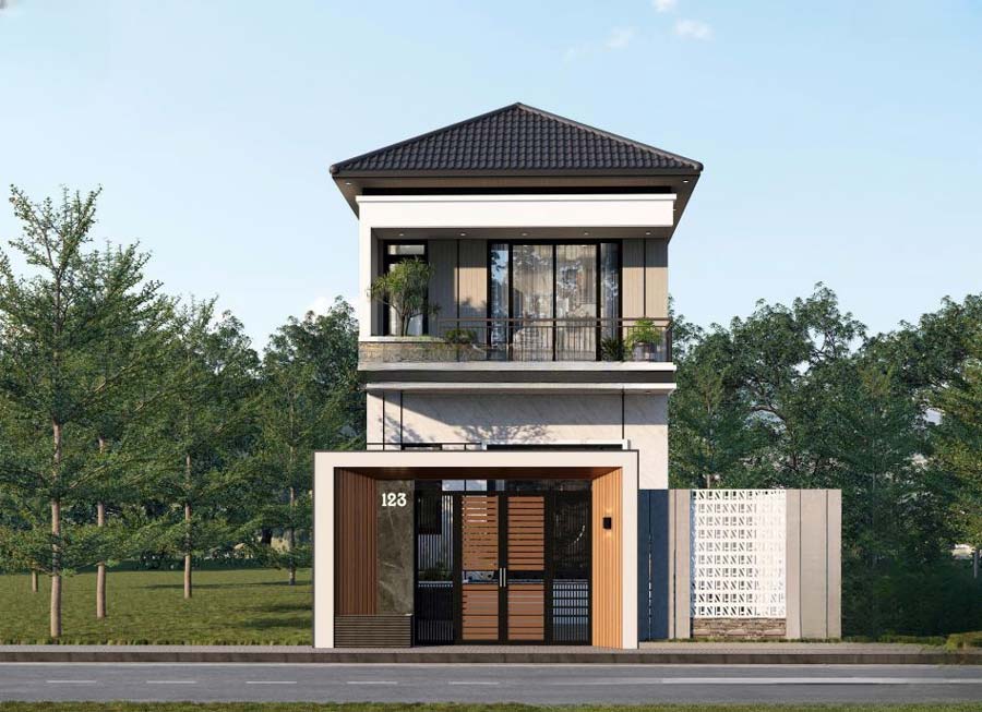 Thiết kế mẫu nhà 2 tầng mặt tiền 4m mái nhật 