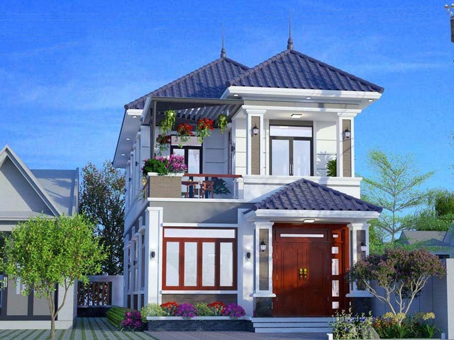 Mẫu nhà 2 tầng nông thôn 400 triệu mái nhật