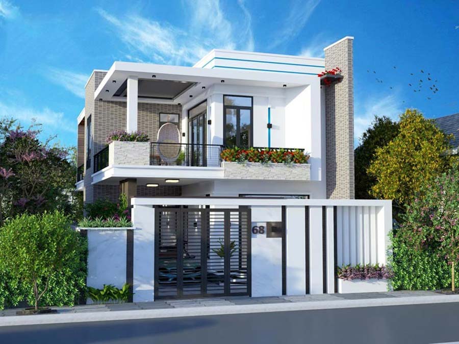 Thiết kế 2 tầng ở nông thôn 500 triệu có gara ô tô