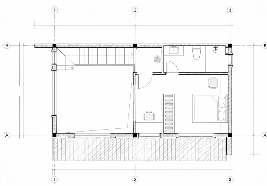 Bản vẽ mặt bằng gác lửng nhà 7x12m 1 tầng có gác lửng