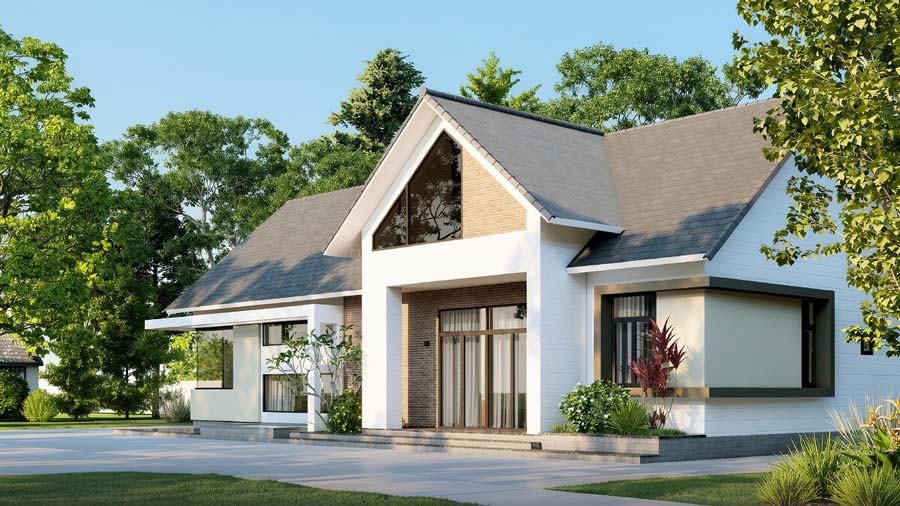 Mẫu thiết kế nhà mái Thái 1 tầng 100m2