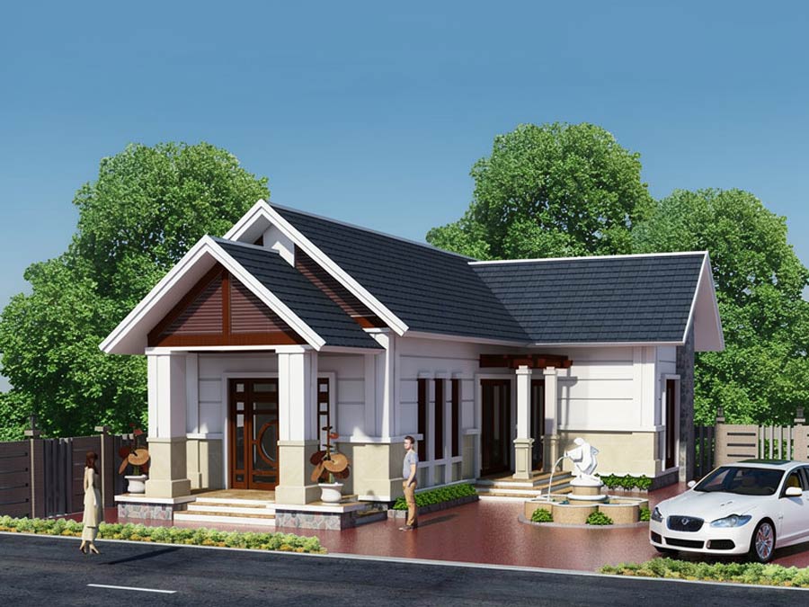 Nhà mái Thái 1 tầng 2 phòng ngủ