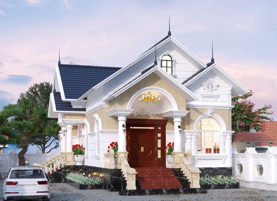 Mẫu thiết kế nhà mái Thái 1 tầng 4 phòng ngủ