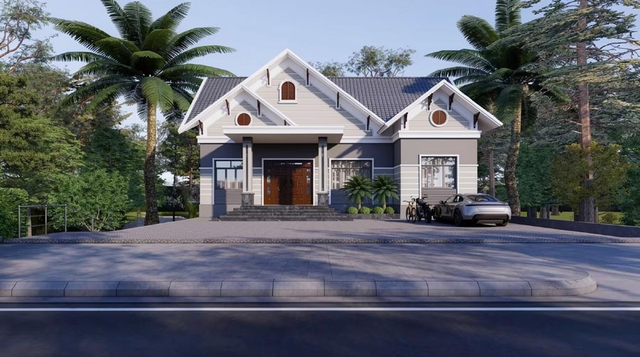 Mẫu nhà mái Thái 1 tầng 80m2