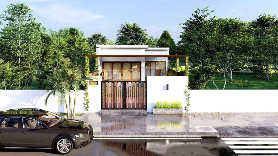 Mẫu nhà mái bằng 1 tầng 2 phòng ngủ
