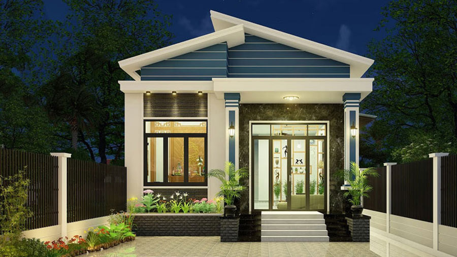 Mẫu nhà mái lệch 1 tầng 3 phòng ngủ