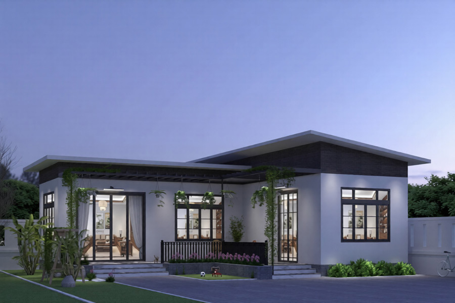 Mẫu nhà mái lệch 1 tầng chữ L