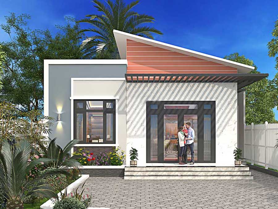 Nhà mái lệch 1 tầng thiết kế tối giản