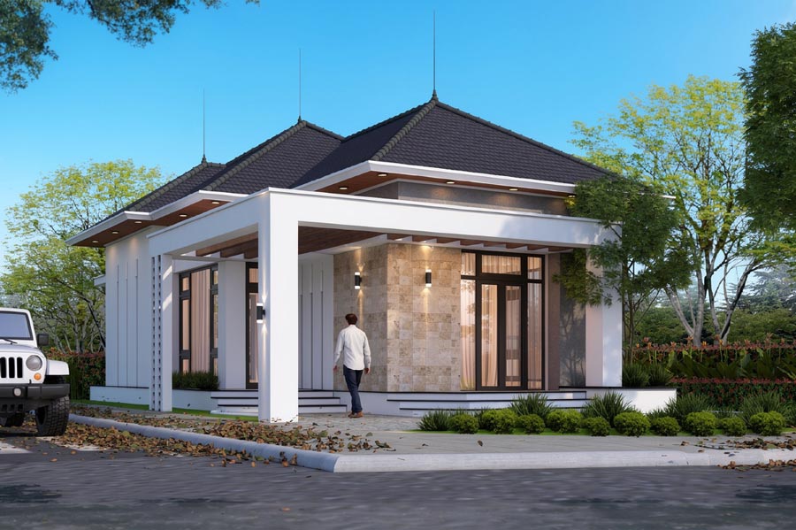 Mẫu nhà mái nhật 1 tầng 2 phòng ngủ