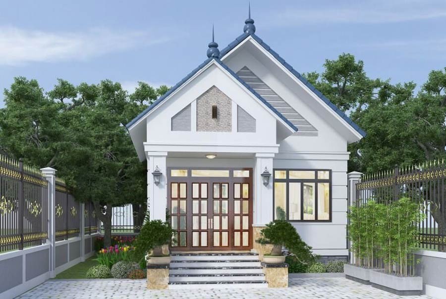 Thiết kế nhà mái Thái 1 tầng 2 phòng ngủ