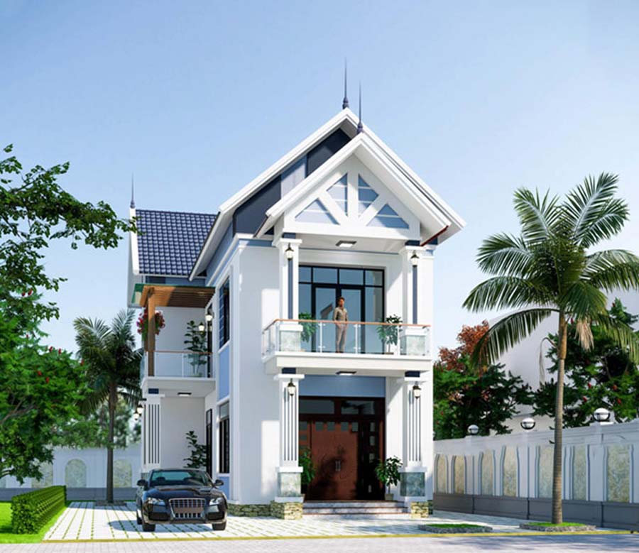 Thiết kế mẫu nhà 2 tầng 500 triệu có ban công rộng