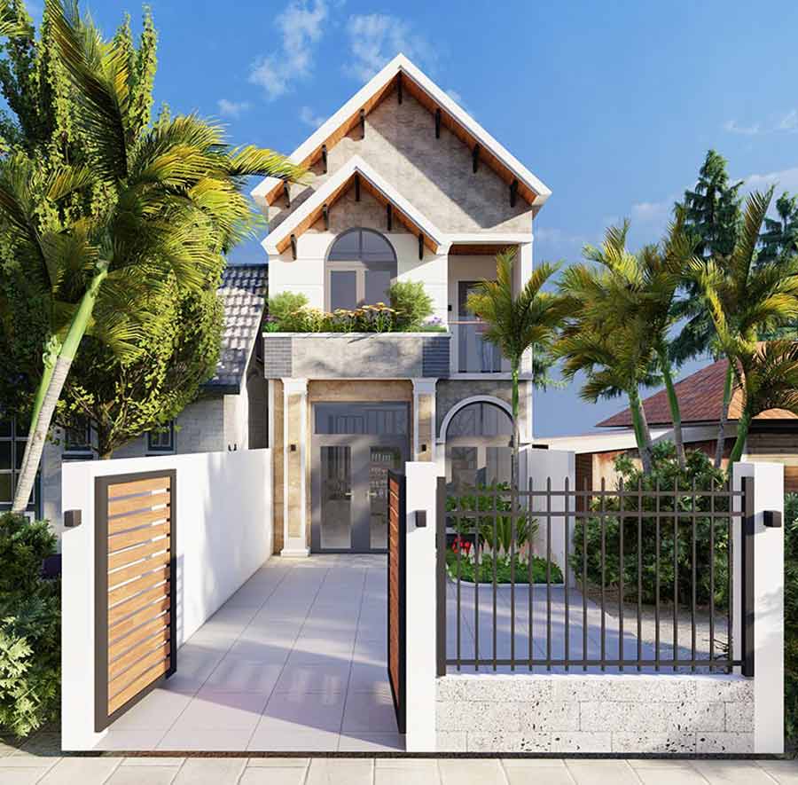 Thiết kế mẫu nhà sân vườn 2 tầng mái thái 500 triệu