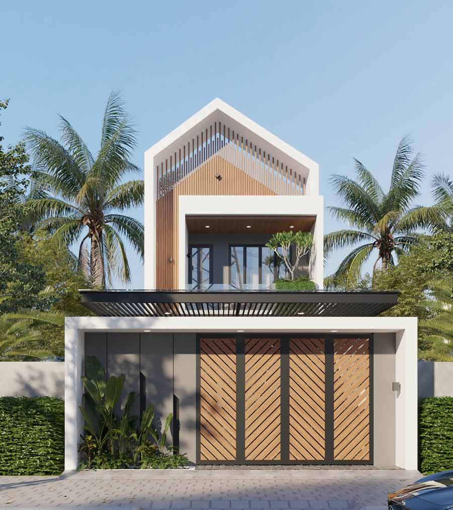 Mẫu nhà mái thái 2 tầng 500 triệu hiện đại