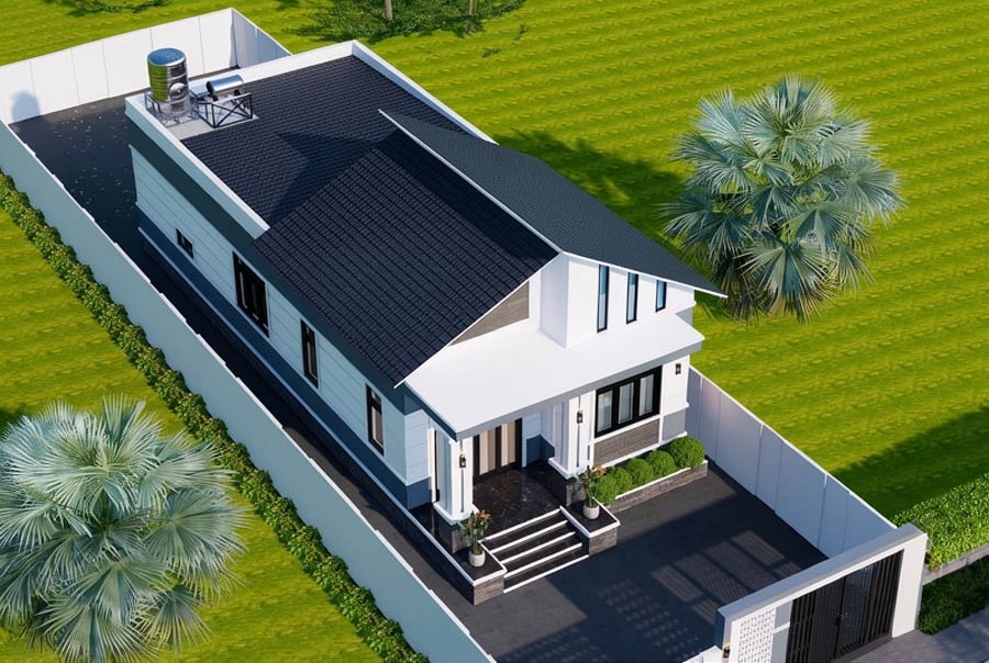 Thiết kế nhà 1 tầng mái lệch hình ống