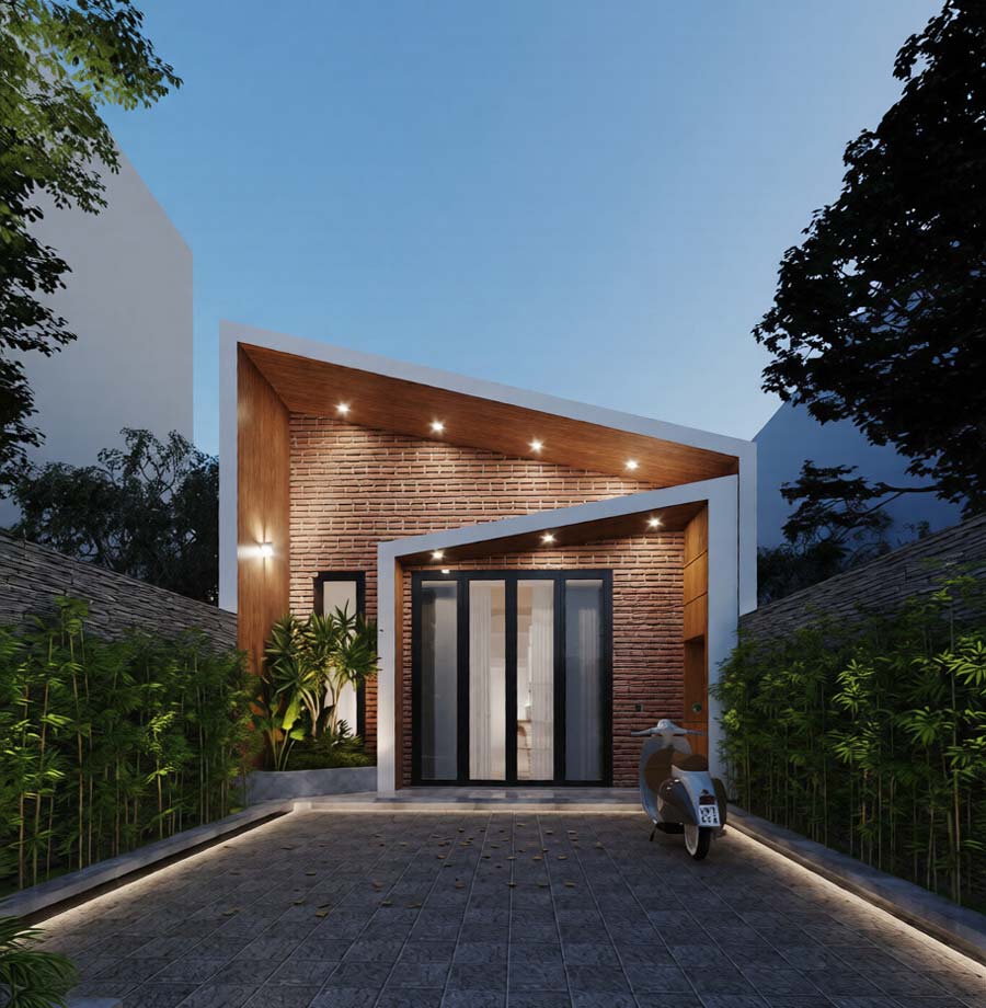 Thiết kế nhà 1 tầng mái lệch hình ống