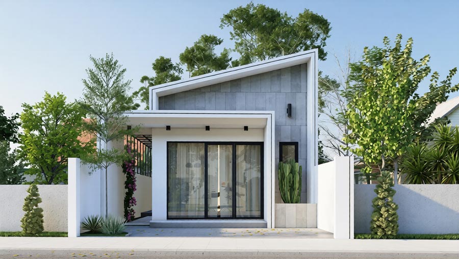 Thiết kế nhà 1 tầng mái lệch hình ống
