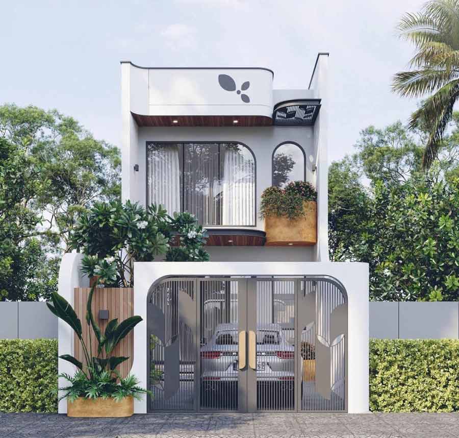 Thiết kế nhà vườn 2 tầng đẹp có gara