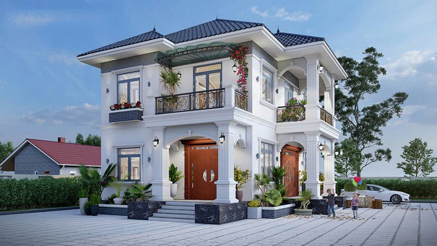 Mẫu nhà vườn 2 tầng đẹp mái nhật nhẹ nhàng