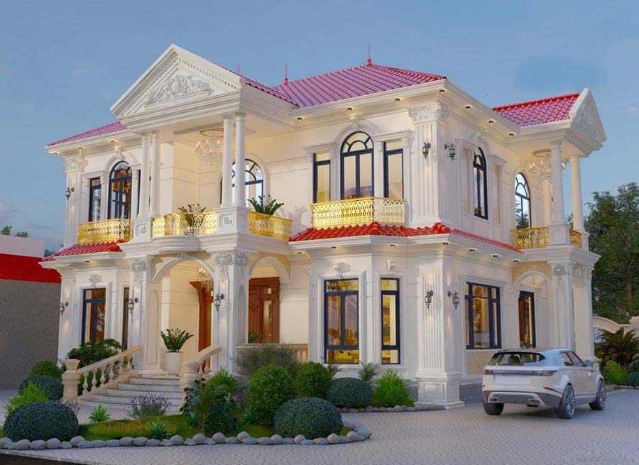 Mẫu nhà vườn 2 tầng đẹp kiểu Pháp