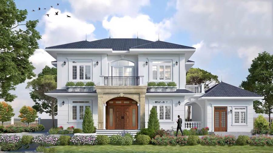 Mẫu nhà vườn 2 tầng đẹp tân cổ điển
