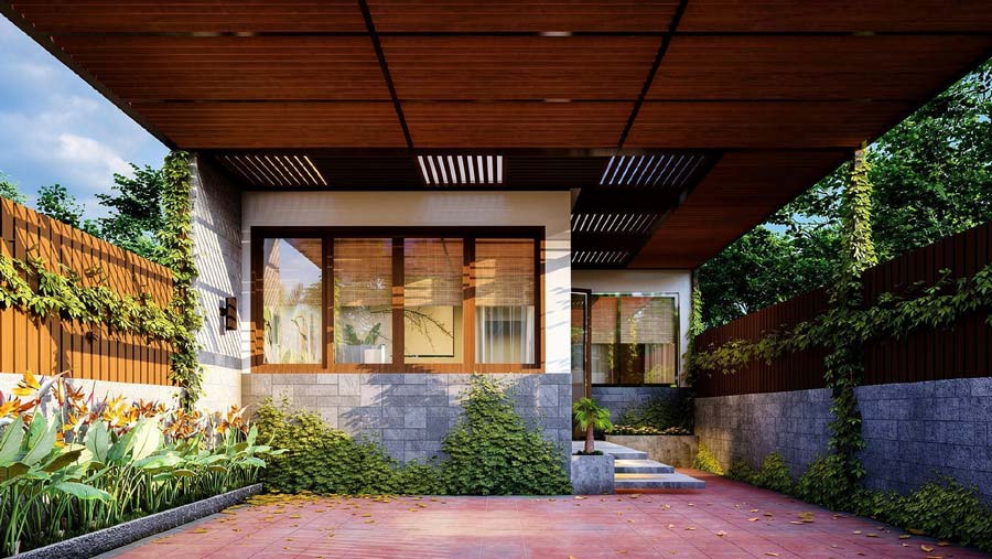 Mẫu nhà 40m2 1 tầng có sân vườn nhỏ