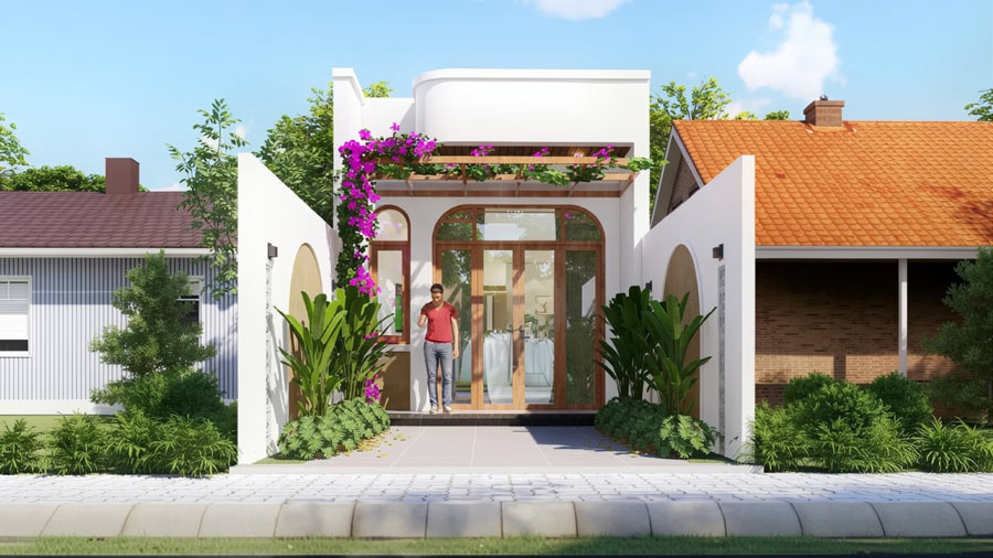 Mẫu thiết kế nhà 1 tầng 50m2 có sân vườn