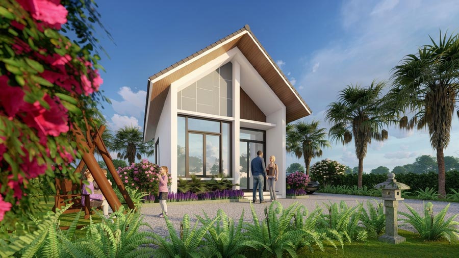 Mẫu thiết kế nhà 1 tầng 50m2 mái Thái
