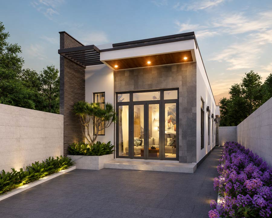 Mẫu thiết kế nhà 1 tầng 5x15m 2 phòng ngủ