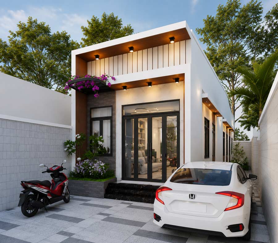 Mẫu nhà 1 tầng 5x15m có gara