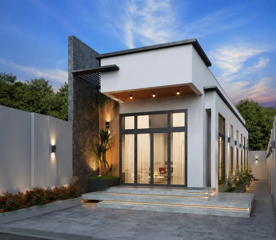 Mẫu thiết kế nhà 1 tầng 5x15m có sân vườn