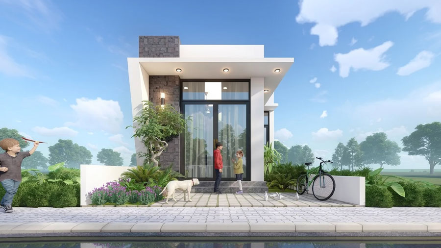 Mẫu nhà 1 tầng 5x15m mái bằng