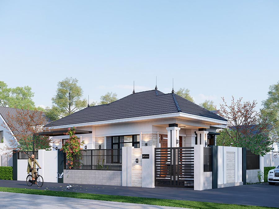 Thiết kế nhà 1 tầng 80m2 2 phòng ngủ