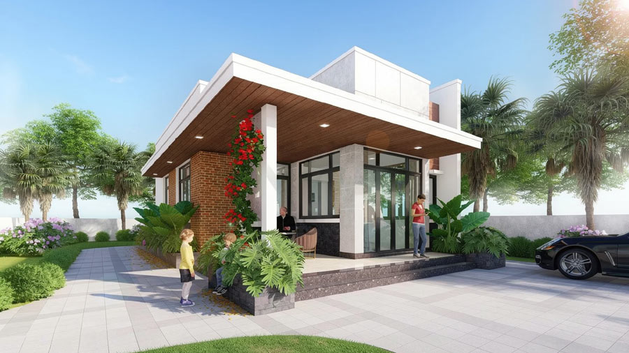 Mẫu nhà 80m2 1 tầng chữ L
