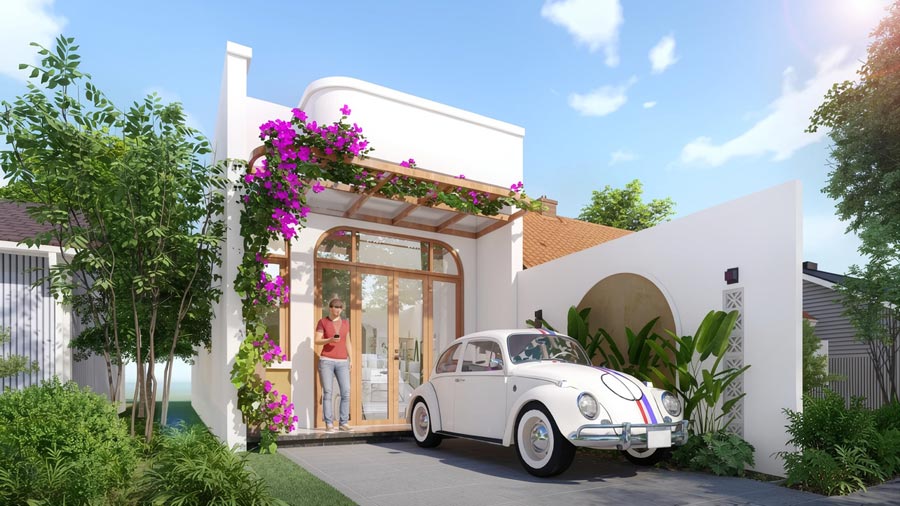 Mẫu thiết kế nhà 1 tầng 80m2 có gara