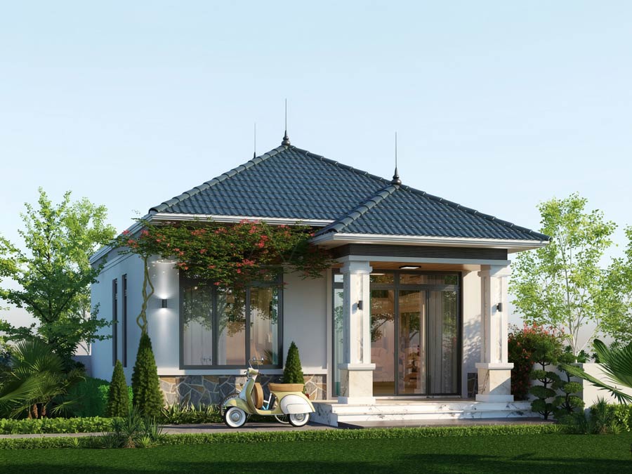 Mẫu nhà 1 tầng 80m2 mái Nhật