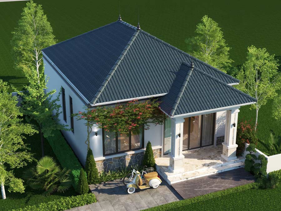 Mẫu nhà 1 tầng 80m2 mái Nhật