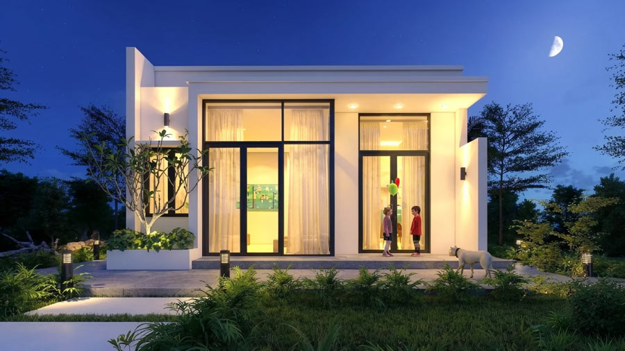 Thiết kế nhà 1 tầng 80m2 mái bằng
