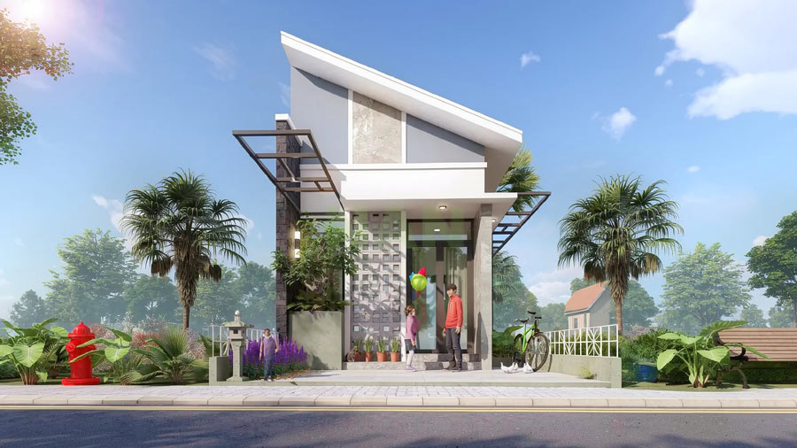 Mẫu thiết kế nhà 1 tầng 80m2 mái Lệch