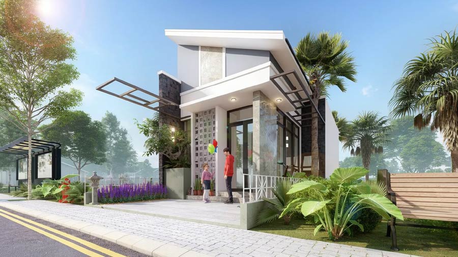 Mẫu thiết kế nhà 1 tầng 80m2 mái Lệch