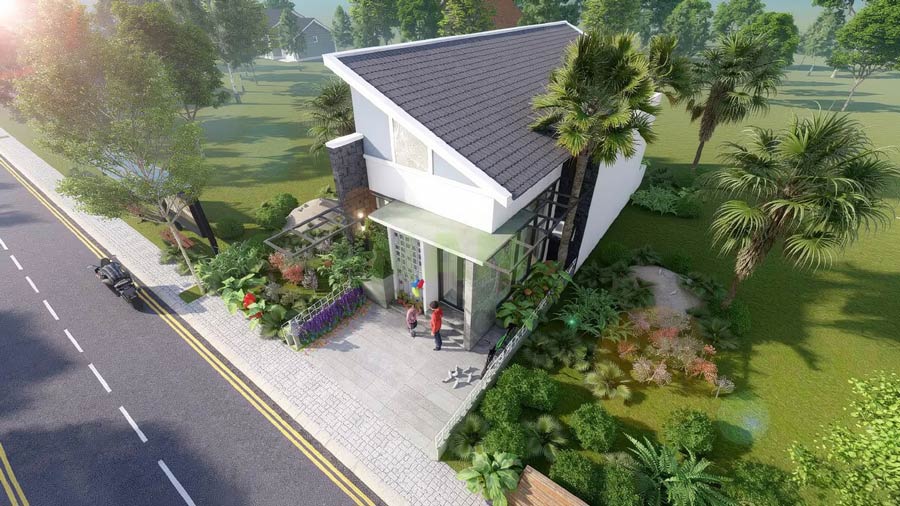 Mẫu thiết kế nhà 1 tầng 80m2 mái Lệch