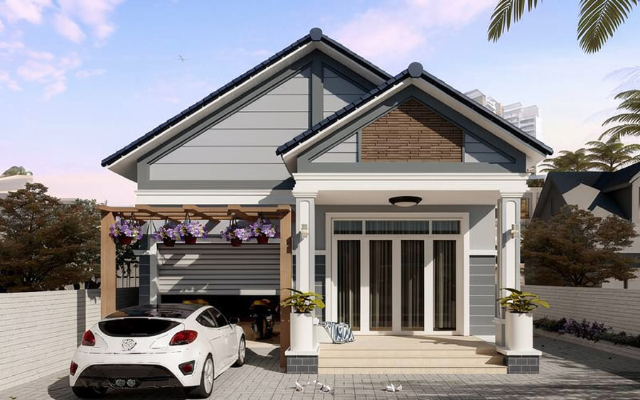 Mẫu thiết kế nhà 1 tầng 100m2 có gara
