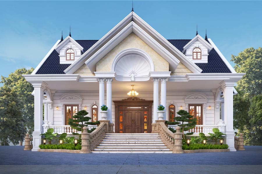 Mẫu nhà 100m2 1 tầng kiểu Pháp