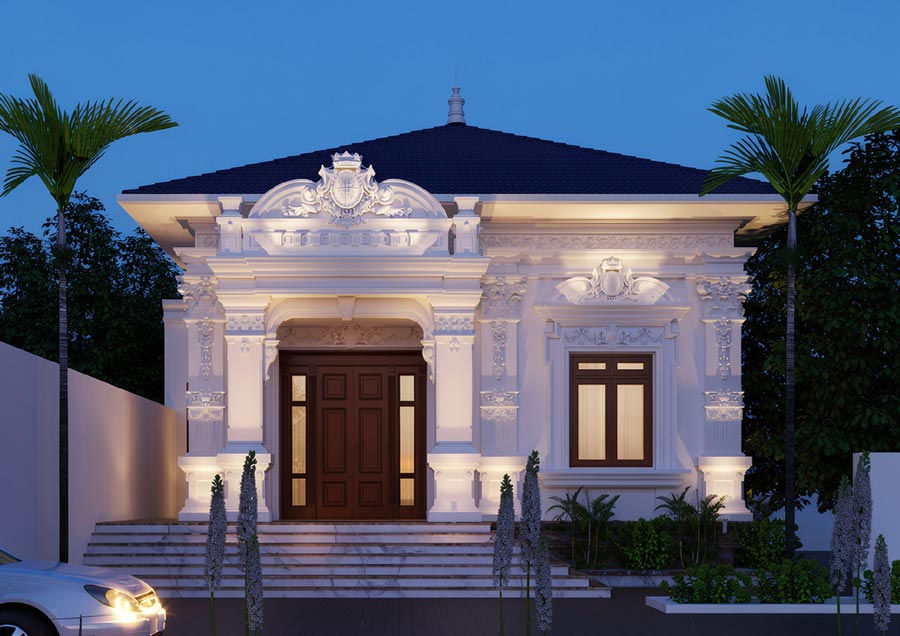 Mẫu nhà 100m2 1 tầng kiểu Pháp