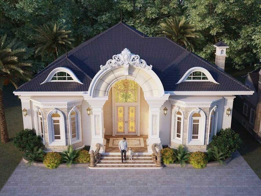 Mẫu nhà 100m2 1 tầng kiểu Pháp