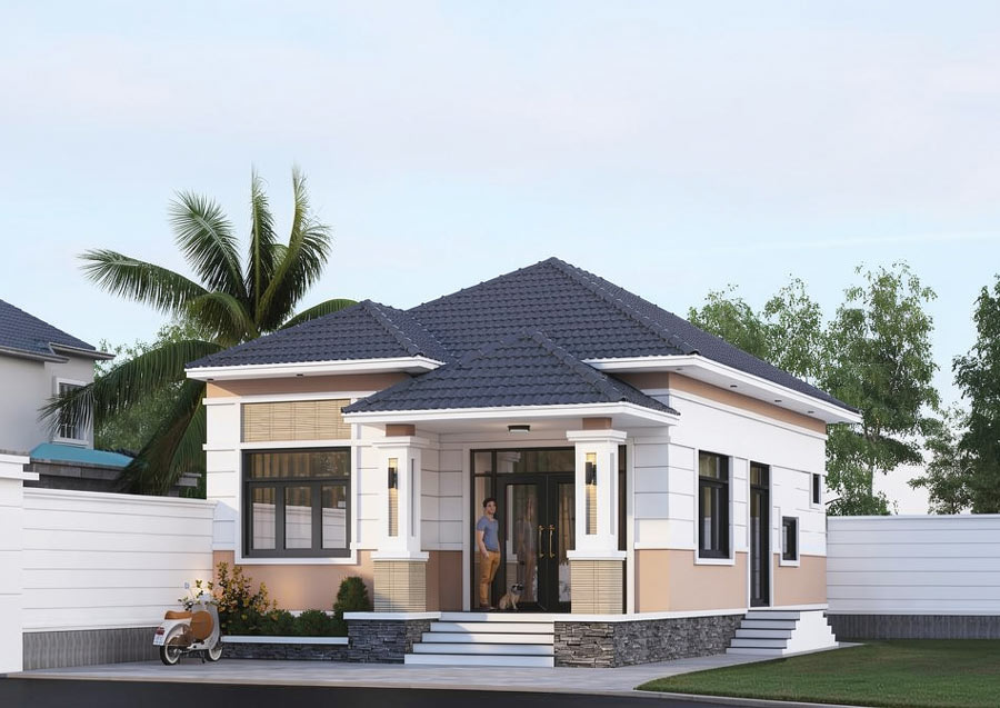 Mẫu thiết kế nhà 100m2 1 tầng mái Nhật
